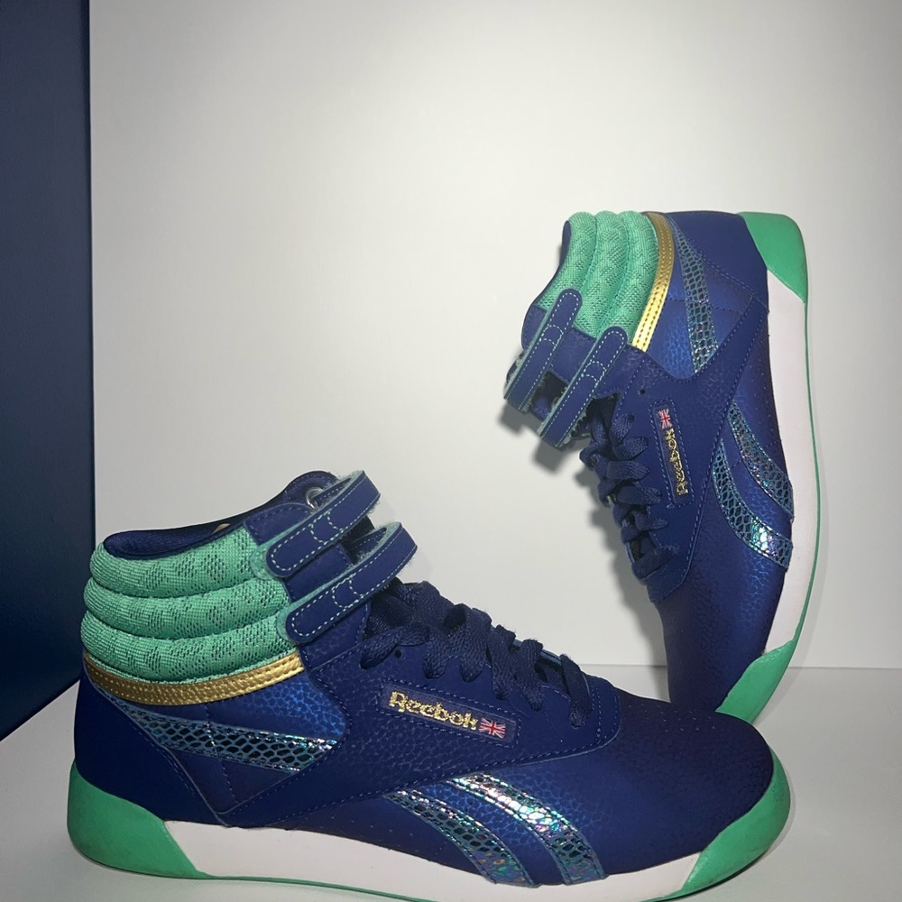 Reebok Blue and Teal High-Tops with Gold Accents